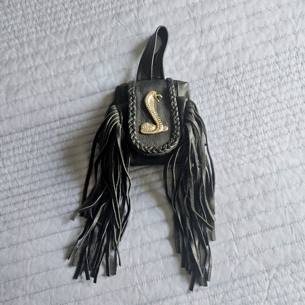 Leather Folding Pouch - Cobra - Fringe - Belt Bag - Motorcycle - Biker